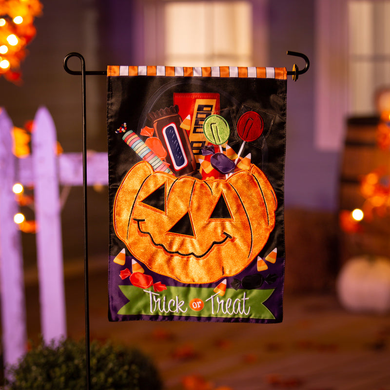 Trick or Treat Halloween Pumpkin Bucket Applique House Flag,159903