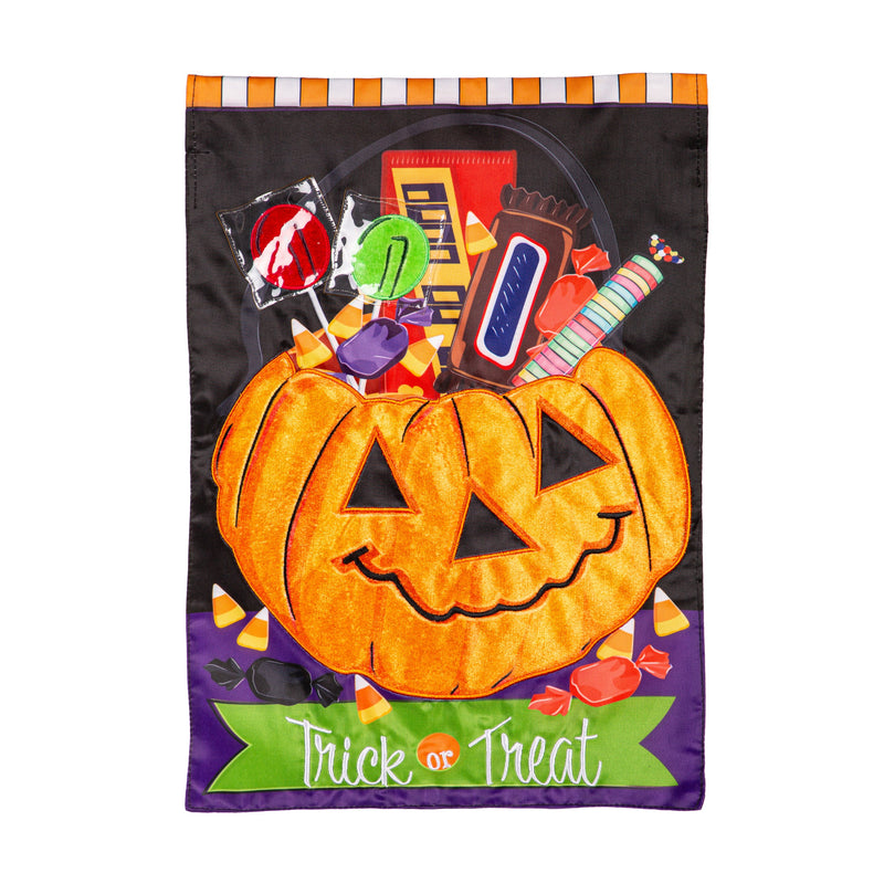 Trick or Treat Halloween Pumpkin Bucket Applique House Flag,159903