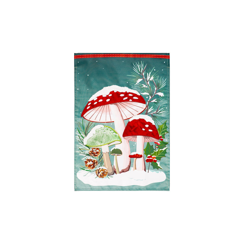 Woodland Winter Mushroom Applique House Flag,159921