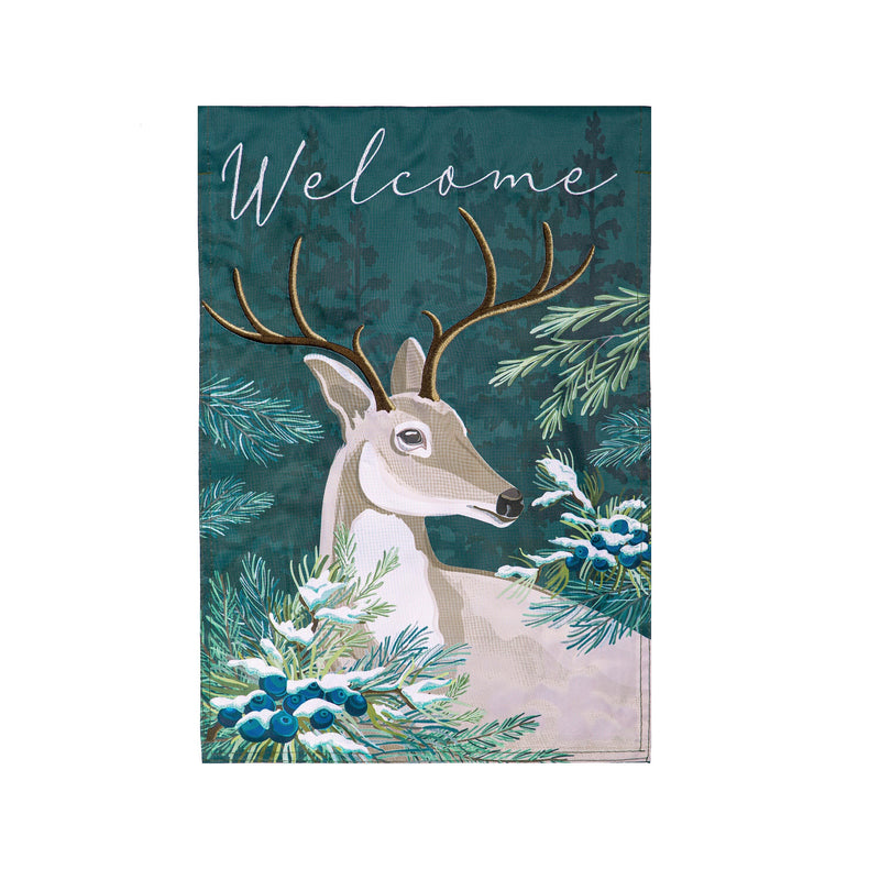 Woodland Deer Welcome Applique House Flag,159922