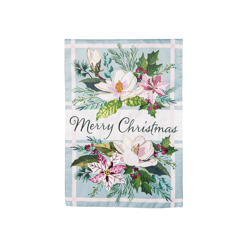 Merry Christmas Floral Applique House Flag,159934