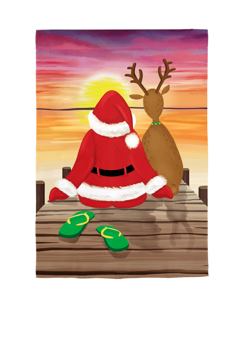 Santa and Deer Sunset Applique House flag,159966