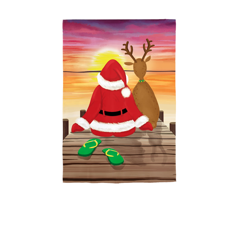 Santa and Deer Sunset Applique House flag,159966