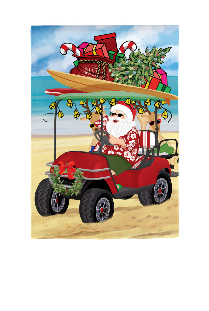 Santa Drive Golf Cart on Beach Applique House Flag,159967