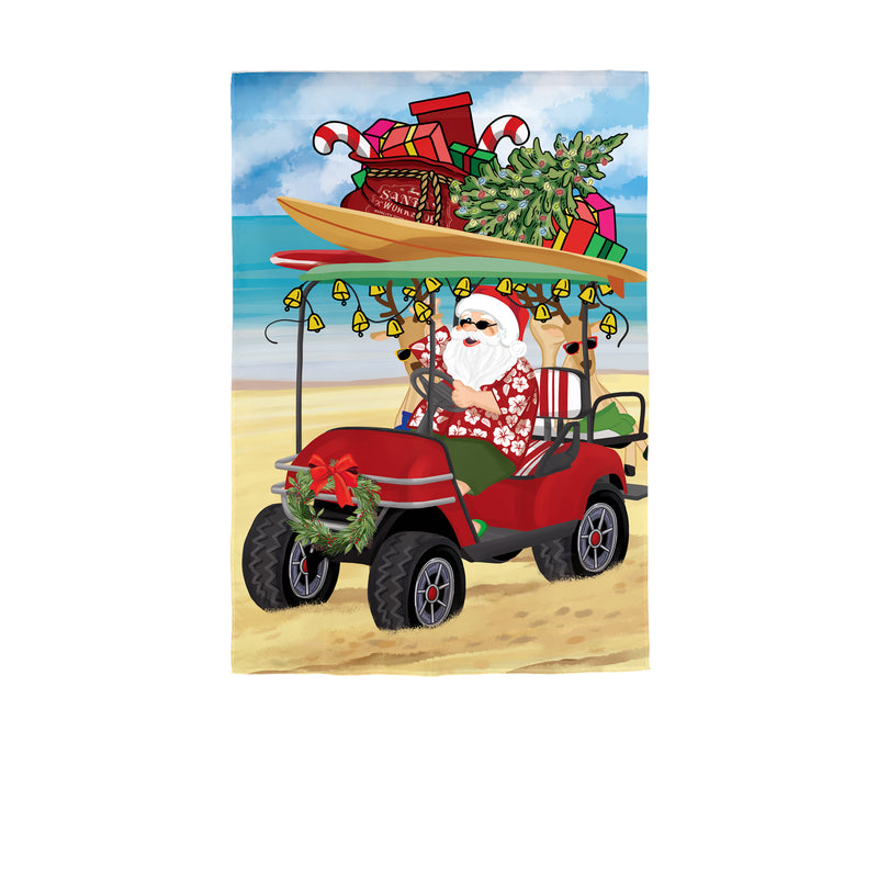 Santa Drive Golf Cart on Beach Applique House Flag,159967