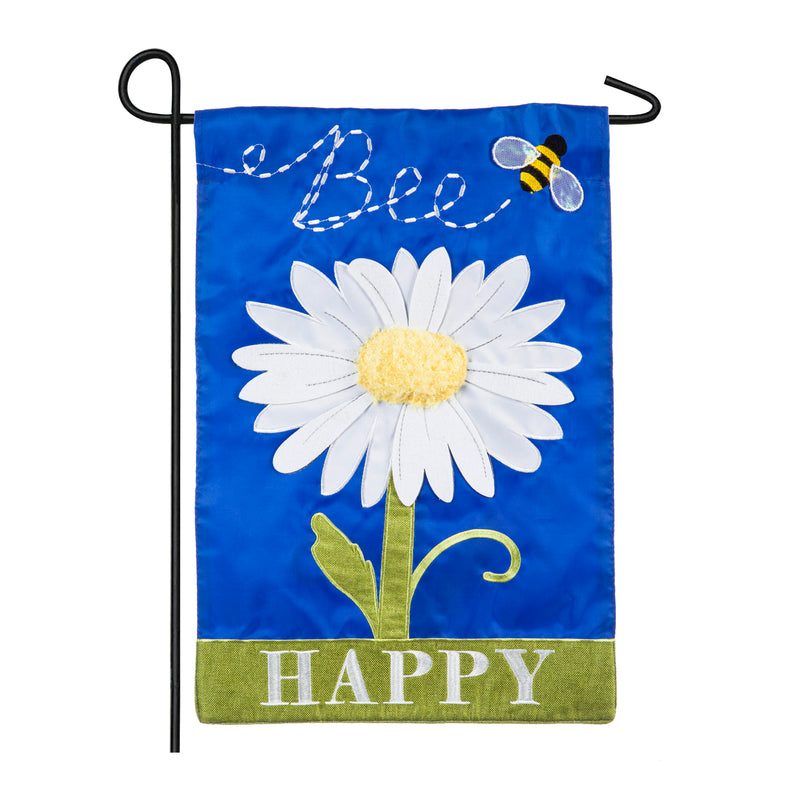 Evergreen Flag,Bee Happy Daisy Garden Applique Flag,12.5x0.2x18 Inches