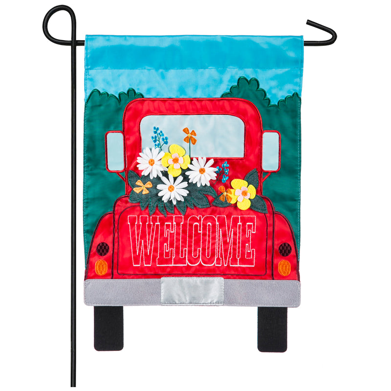 Red Truck Welcome Garden Applique Flag,168916