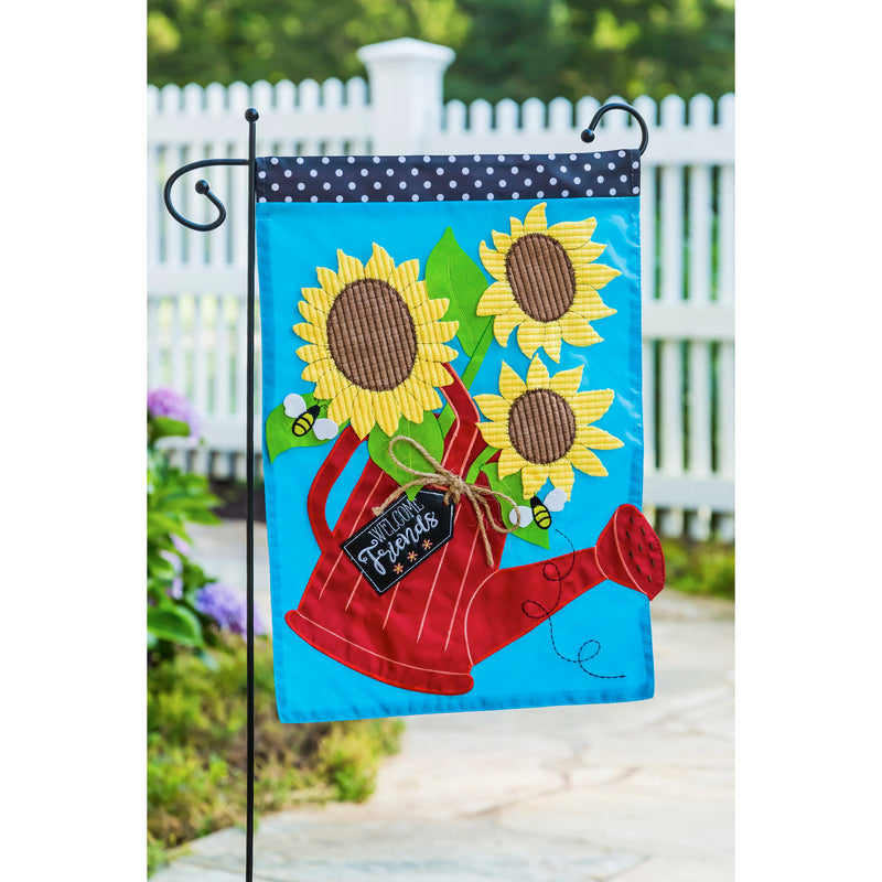 Sunflower Watering Can Garden Applique Flag,168949