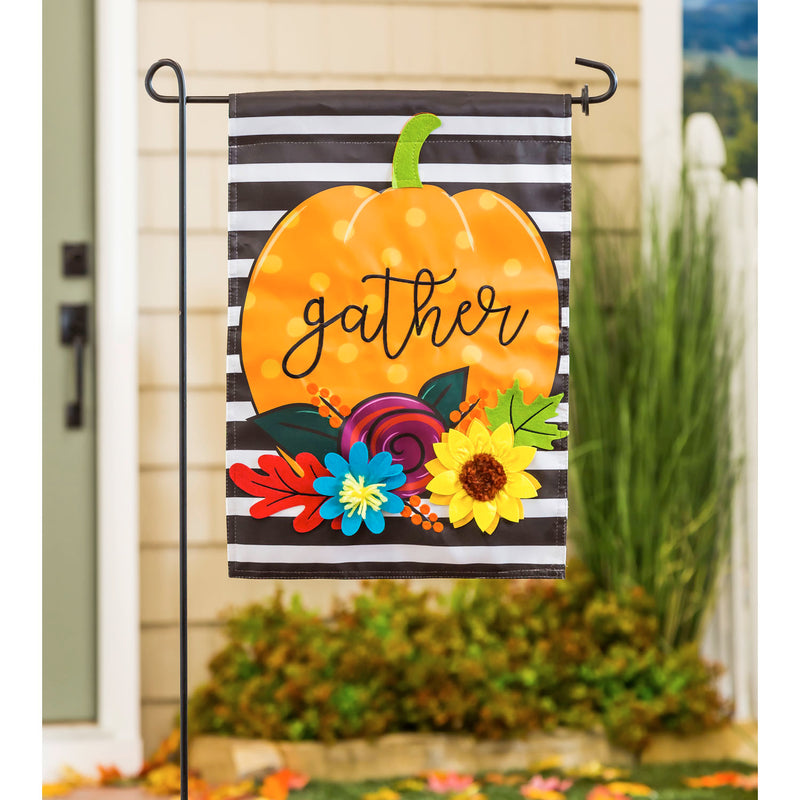 Striped Gather Pumpkin Garden Applique Flag,169083