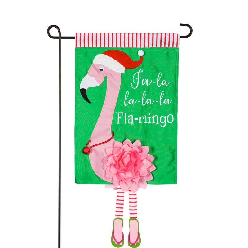 Evergreen Fa La La La La Flamingo Garden Applique Flag, 18'' x 12.5'' inches