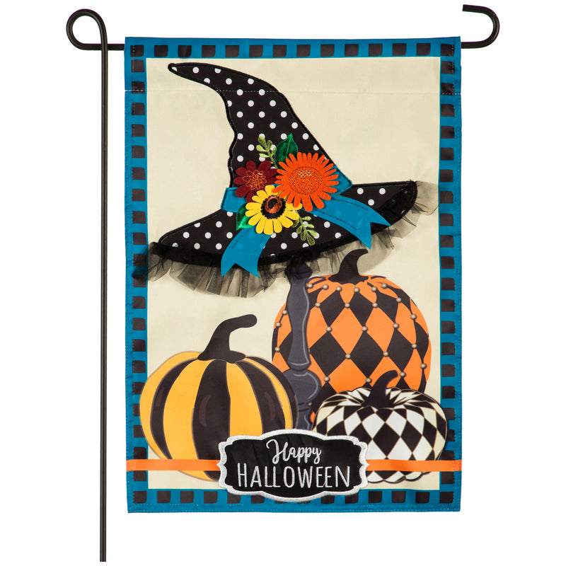 Witch Hat and Pumpkins Garden Applique Flag,169088bl