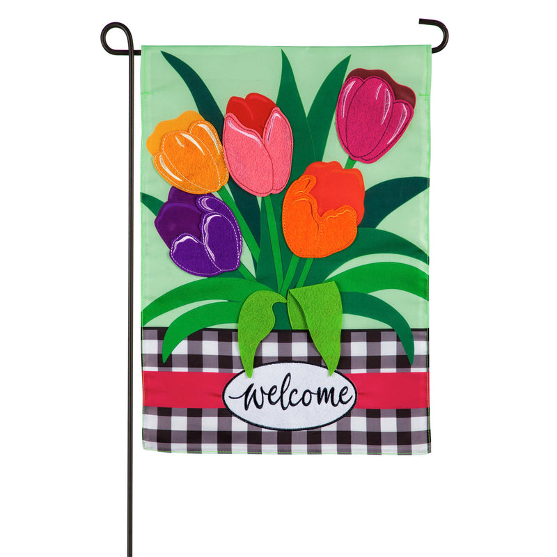 Welcome Spring Tulips Garden Applique Flag,169107