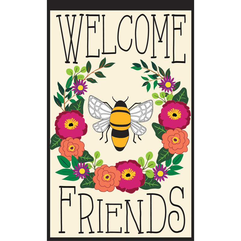 Evergreen Bee Welcome Friends Garden Applique Flag, 18'' x 12.5'' inches