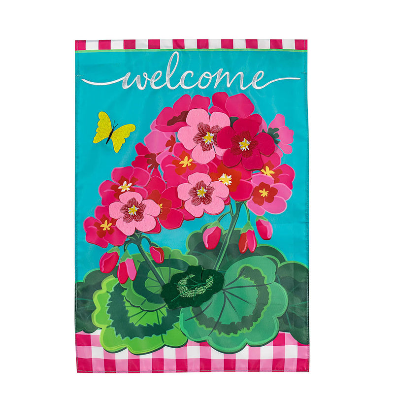 Spring Geraniums Garden Applique Flag, 18"x12.5"inches