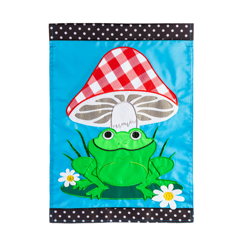 Frog and Mushroom Garden Applique Flag, 18"x12.5"inches