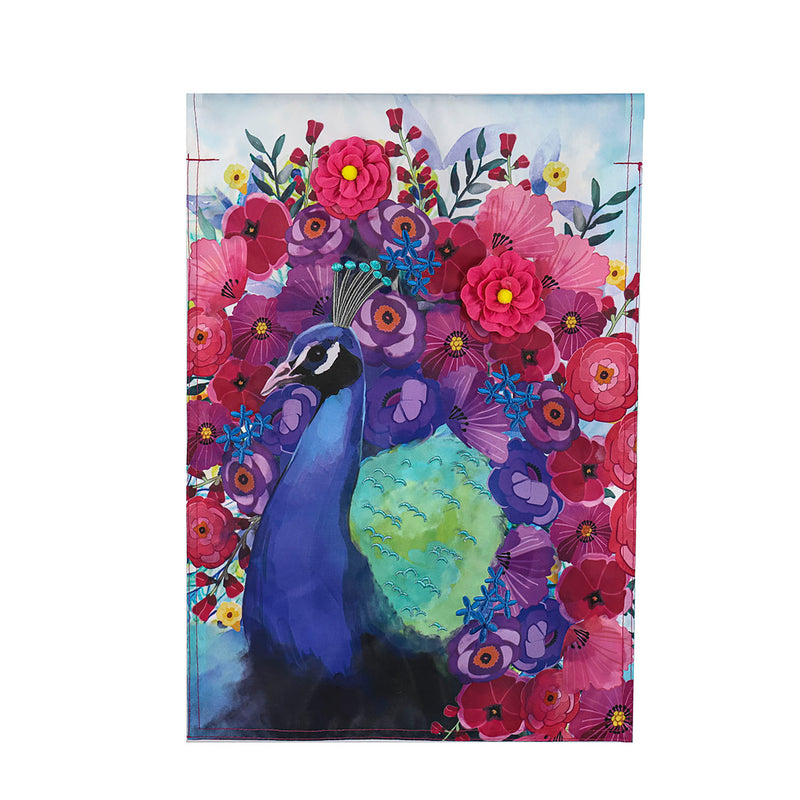 Peacock with Flowers Garden Applique Flag,169264