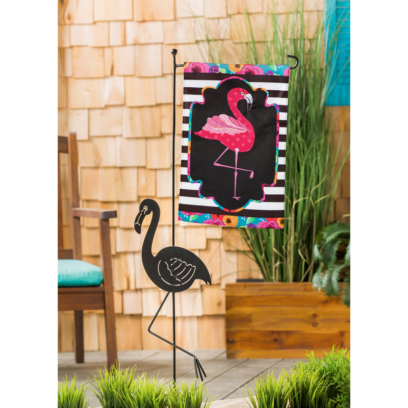 Flamingo Stripes and Flowers Garden Applique Flag,169273