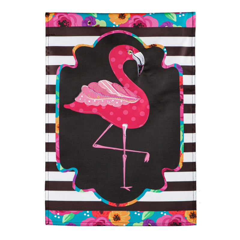 Flamingo Stripes and Flowers Garden Applique Flag,169273