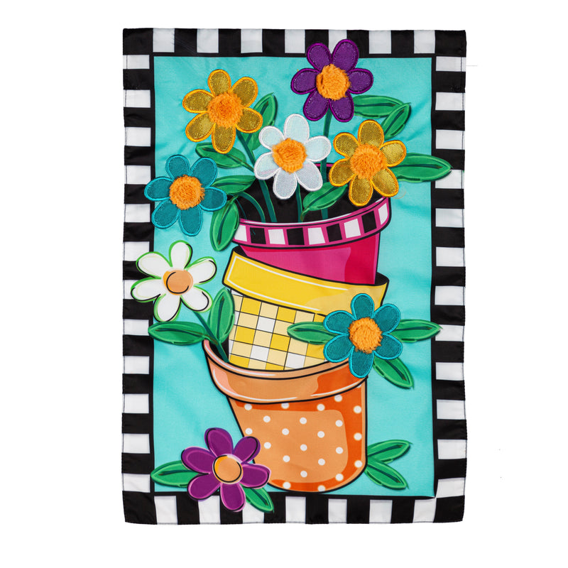 Stacked Spring Flower Pots Garden Applique Flag,169455