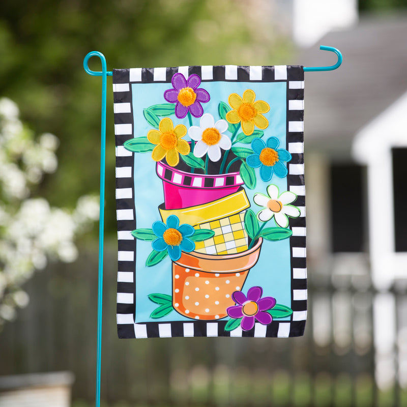 Stacked Spring Flower Pots Garden Applique Flag,169455