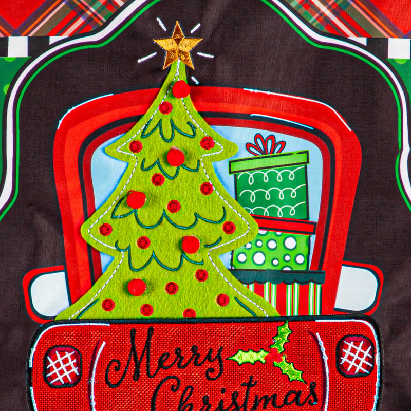 Patterned Christmas Truck Applique Garden Flag,169577