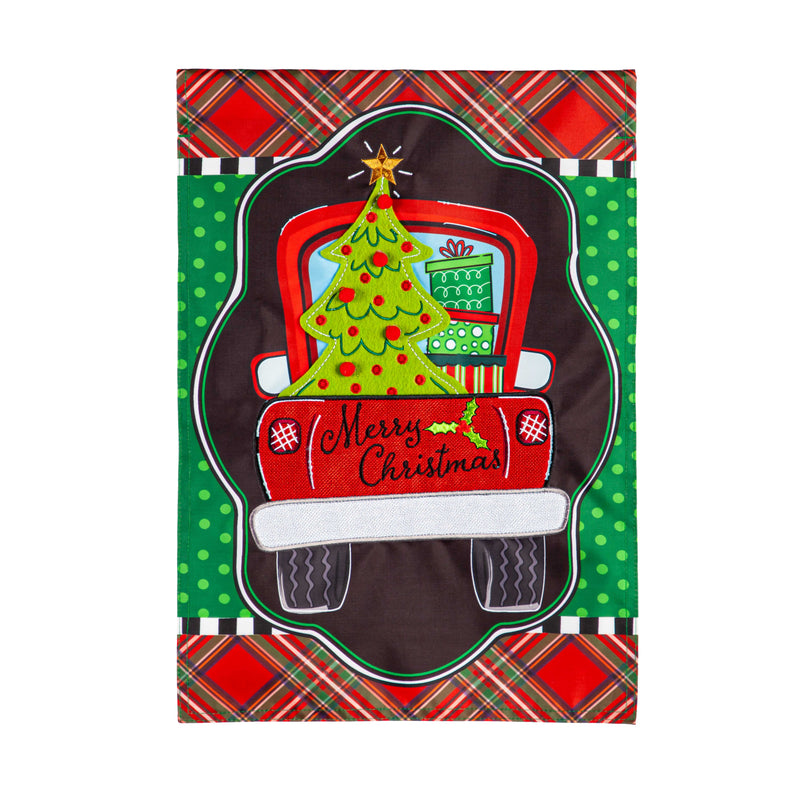 Patterned Christmas Truck Applique Garden Flag,169577