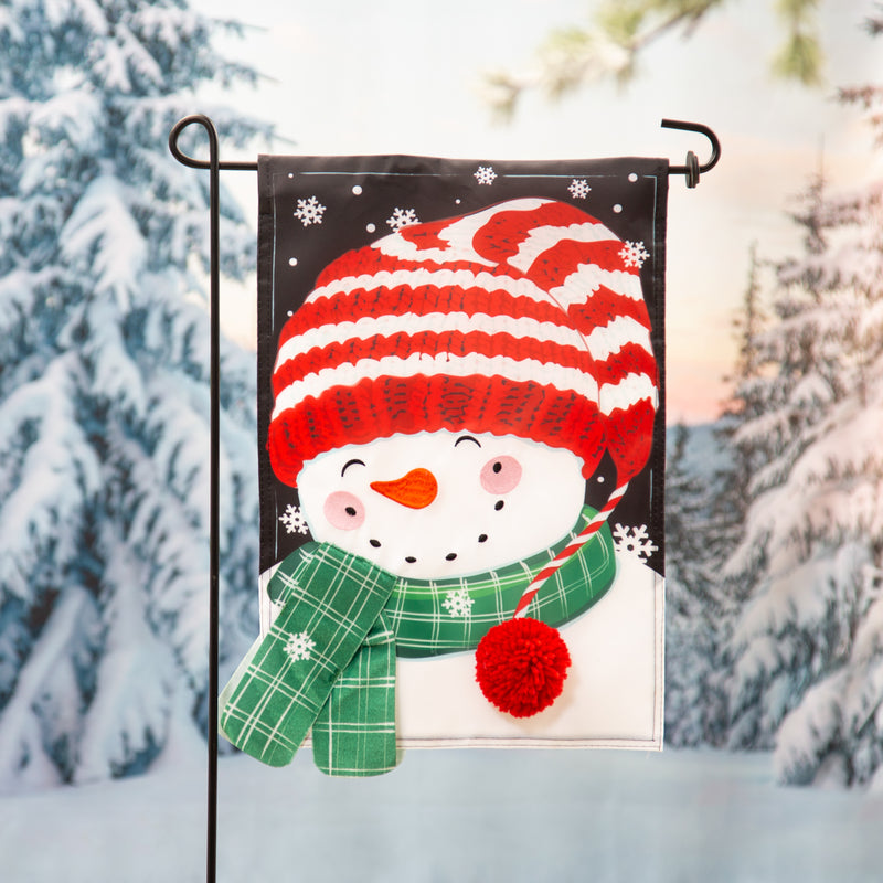 Cheerful Snowman Applique Garden Flag,169624