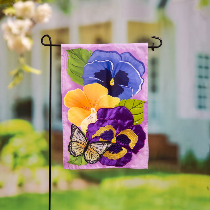 Pansy & Butterfly Applique Garden Flag,169683