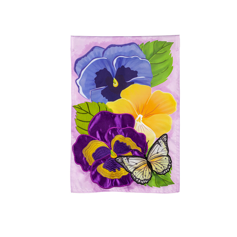 Pansy & Butterfly Applique Garden Flag,169683