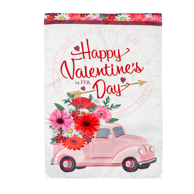 Valentine's Flower Truck Applique Garden Flag,169699