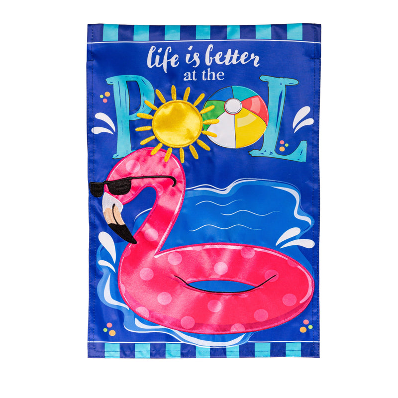 Evergreen Flag,Life is Better at the Pool Applique Garden Flag,0.2x12.5x18 Inches