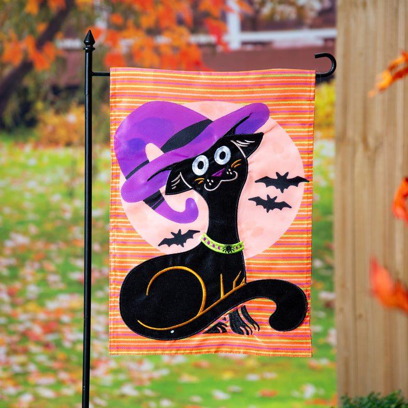 Cat With Witch Hat Applique Garden Flag,169866