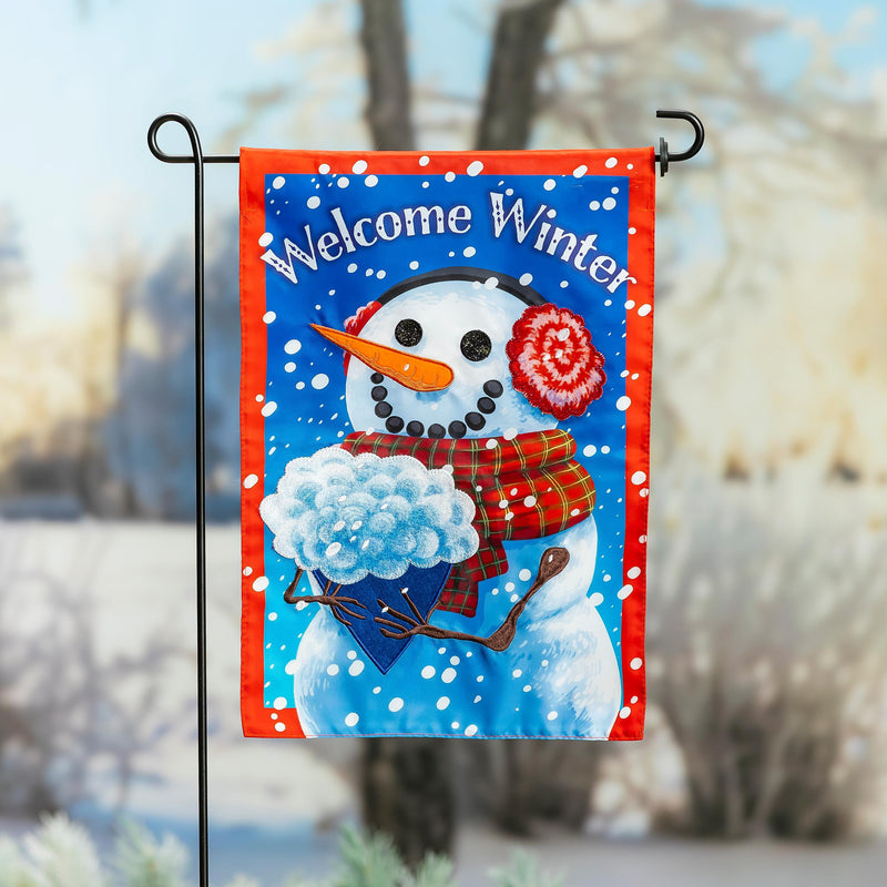 Snowman with Bouquet Applique Garden Flag,169898