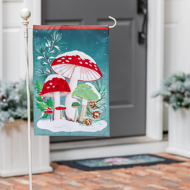 Woodland Winter Mushroom Applique Garden Flag,169921