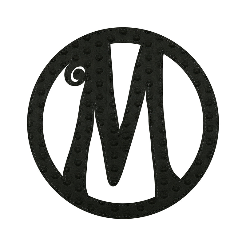 10" Pin-On Black Embossed Felt Monogram Letter M,20072pm