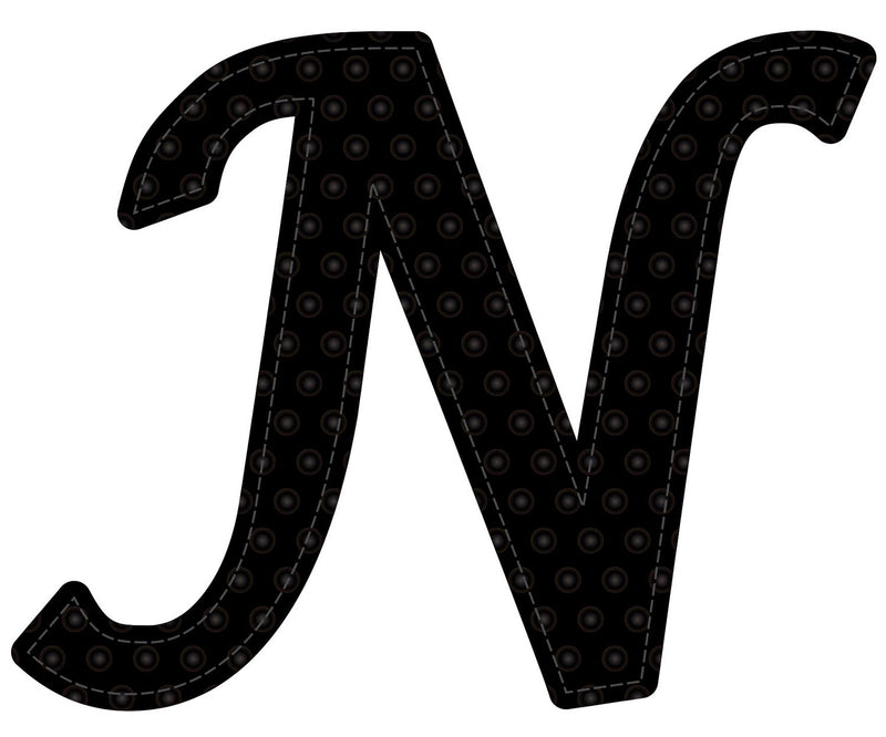 5" Pin-On Black Embossed Felt Monogram Letter N, Set of 2, 5"x5"x0.25"inches