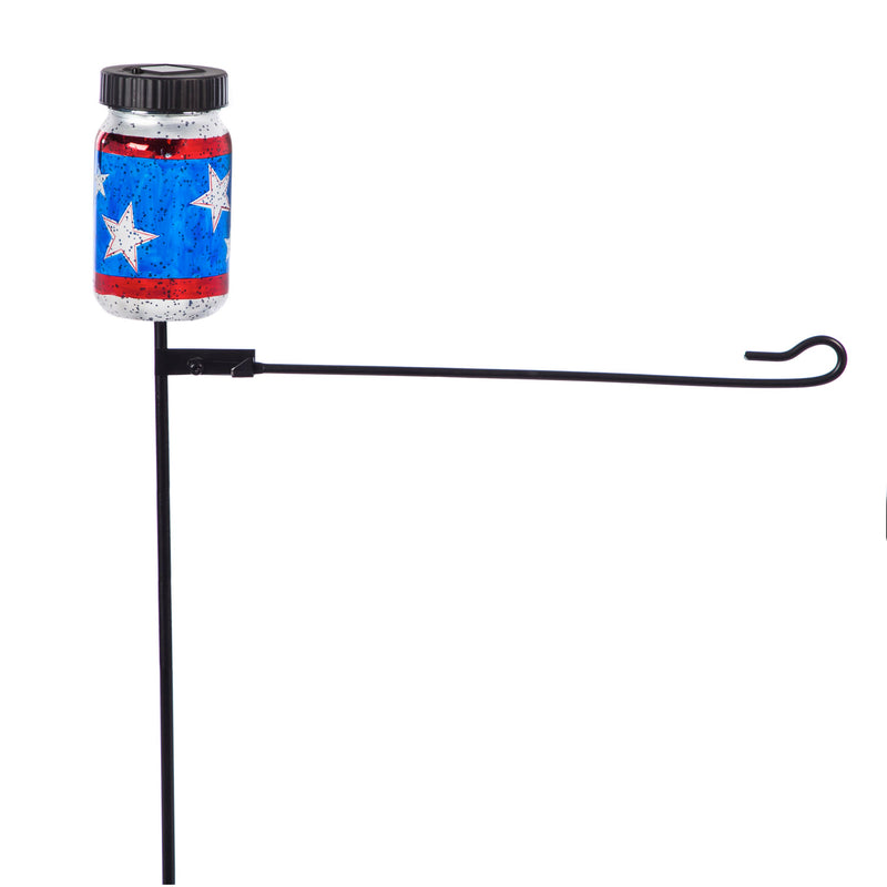 Patriotic Stars Mason Jar  Solar Garden Flag Stand,20140