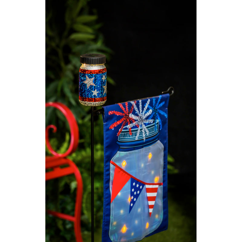 Patriotic Stars Mason Jar  Solar Garden Flag Stand,20140