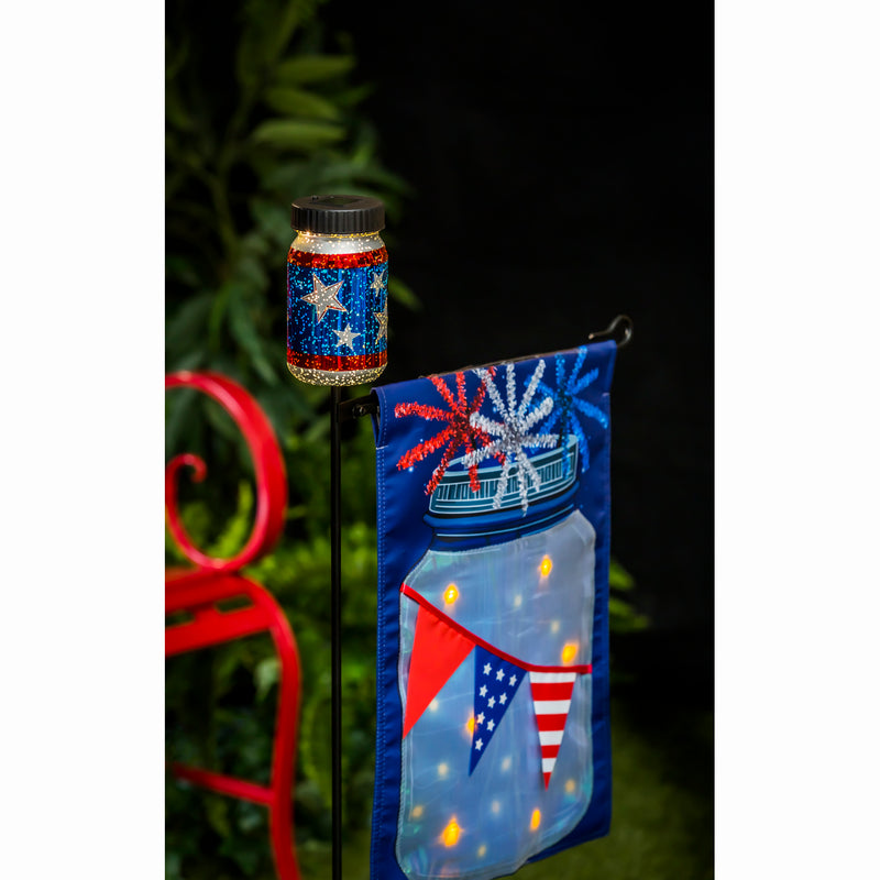 Patriotic Stars Mason Jar  Solar Garden Flag Stand,20140