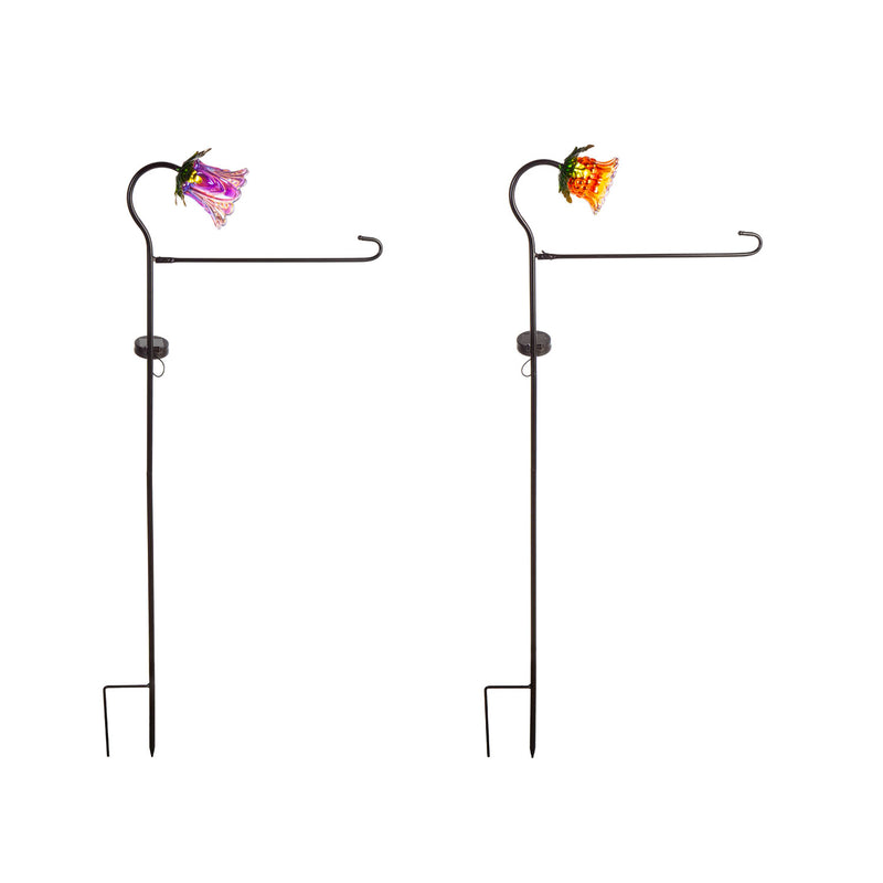 Solar Light Glass Flower Flag Stand, 2 Assorted,20189