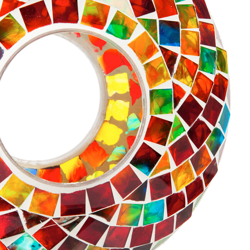 Evergreen Bird Feeder,9.25"D Acrylic Circle Feeder, Rainbow Mosaic Glass,3.5x9x9 Inches