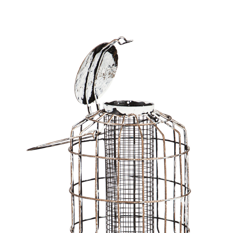 Distressed Metal Bird Feeder, White,2bf7137