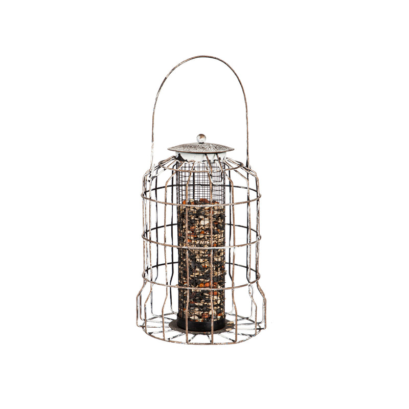 Distressed Metal Bird Feeder, White,2bf7137