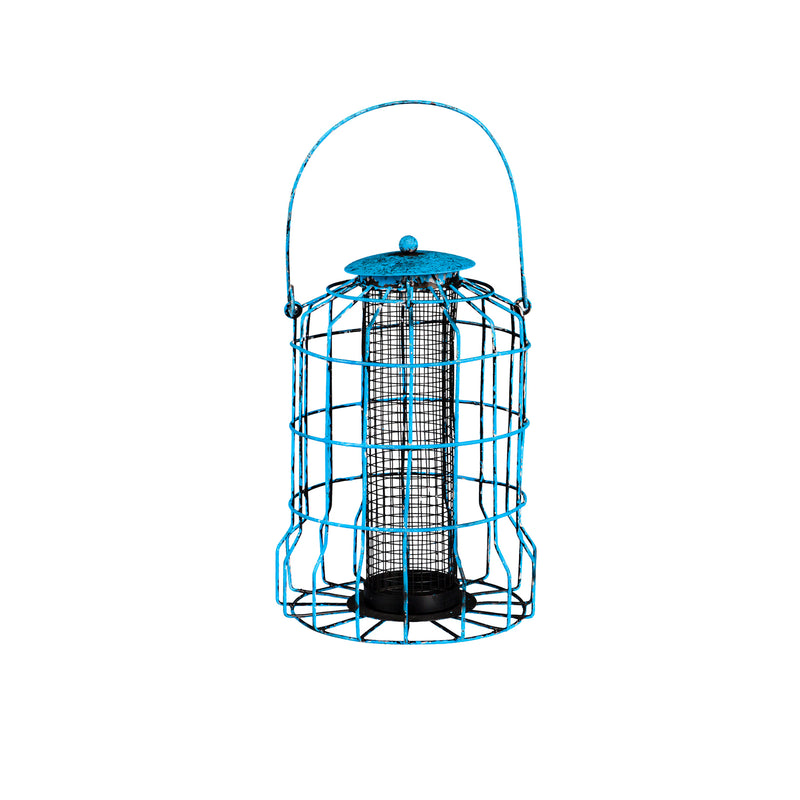 Distressed Metal Bird Feeder, Blue,2bf7139