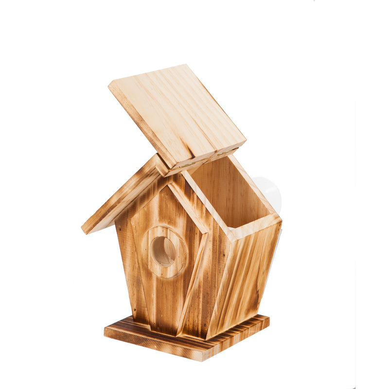 Evergreen Vantage View Wooden Bird House, 2 ASST, Toasted and Distressed White, 7'' x 5.5'' x 7.5''