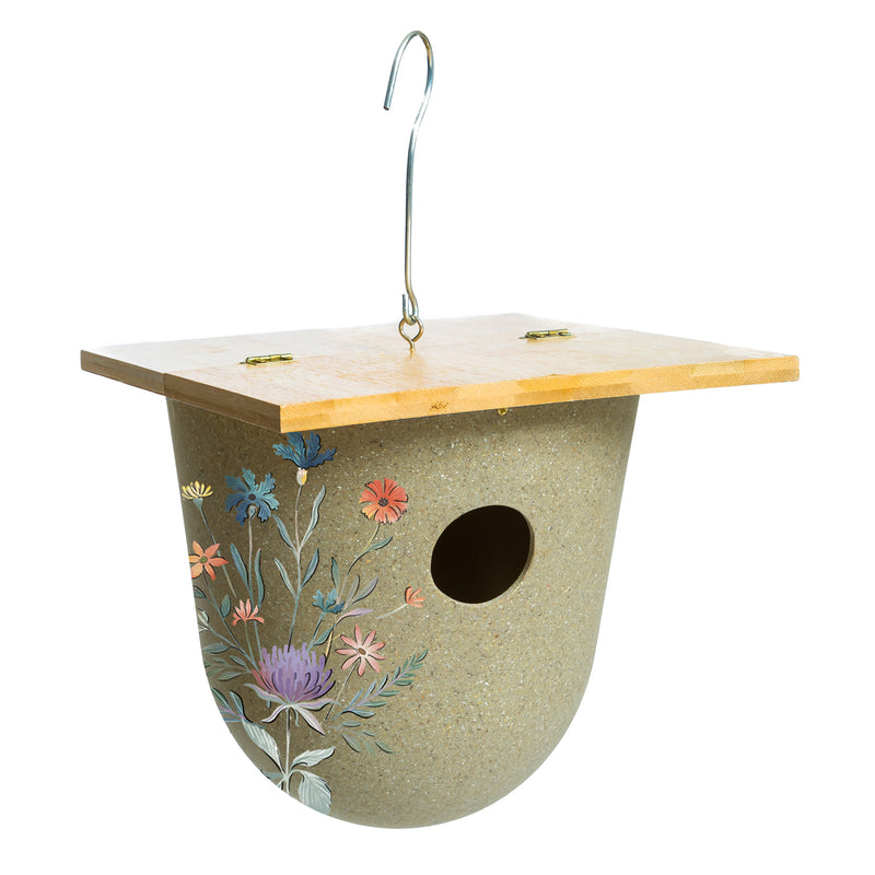 Evergreen Full Circle Eco Conscious Hanging Bird House with Wildflower Decal, 7.3'' x 7.3'' x 7.9''