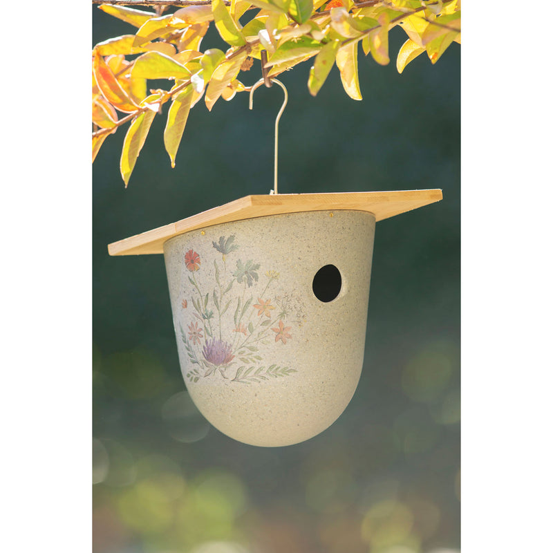 Evergreen Bird House,Full Circle Eco Conscious Hanging Bird House with Wildflower Decal,7.28x7.28x7.87 Inches