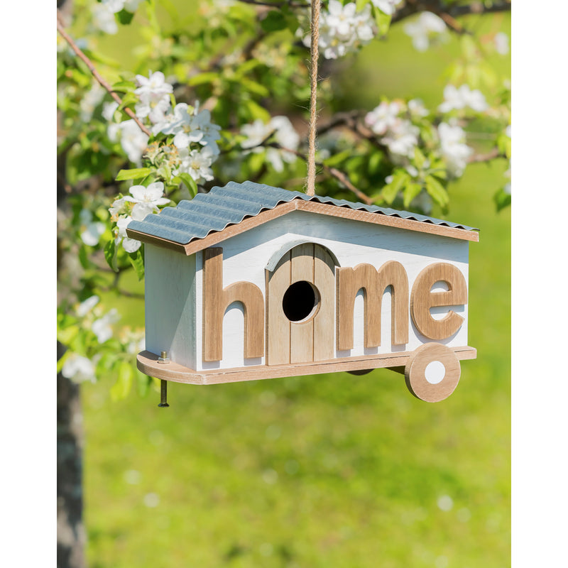 Evergreen Bird House,Metal and Wood Camper Style Home Bird House,5.5x12.13x7.6 Inches