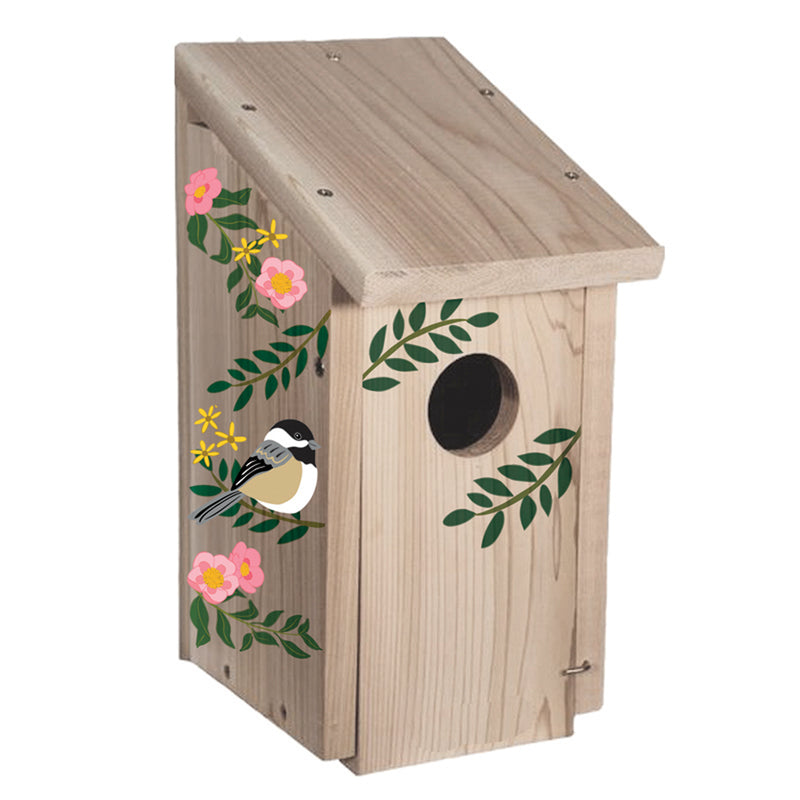 Wren Wood Bird House, Wren w/Pink Flowers,2bh731