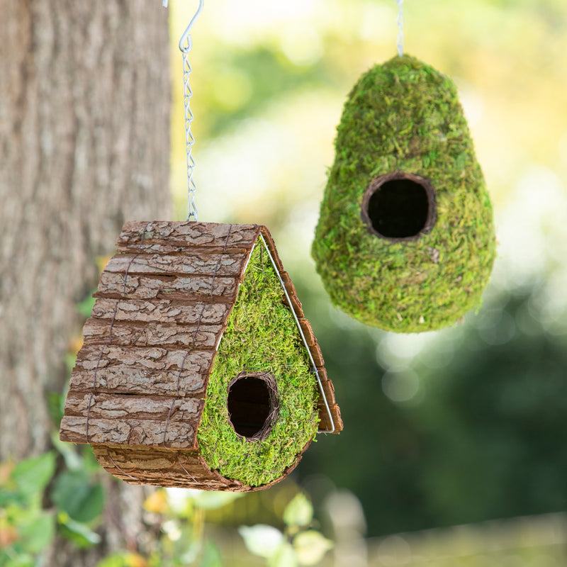 Evergreen Bird House,Moss Bird House, A-Frame,8.27x8.27x7.1 Inches